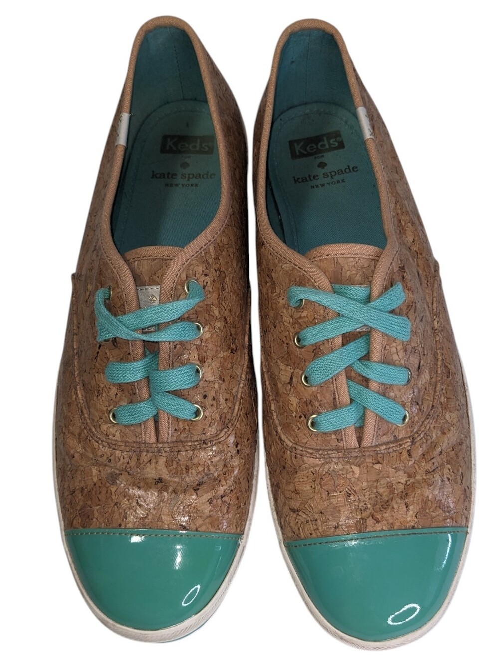kate spade Cork-Textured Sneakers with Teal Accents Women's Size 11 Flaw